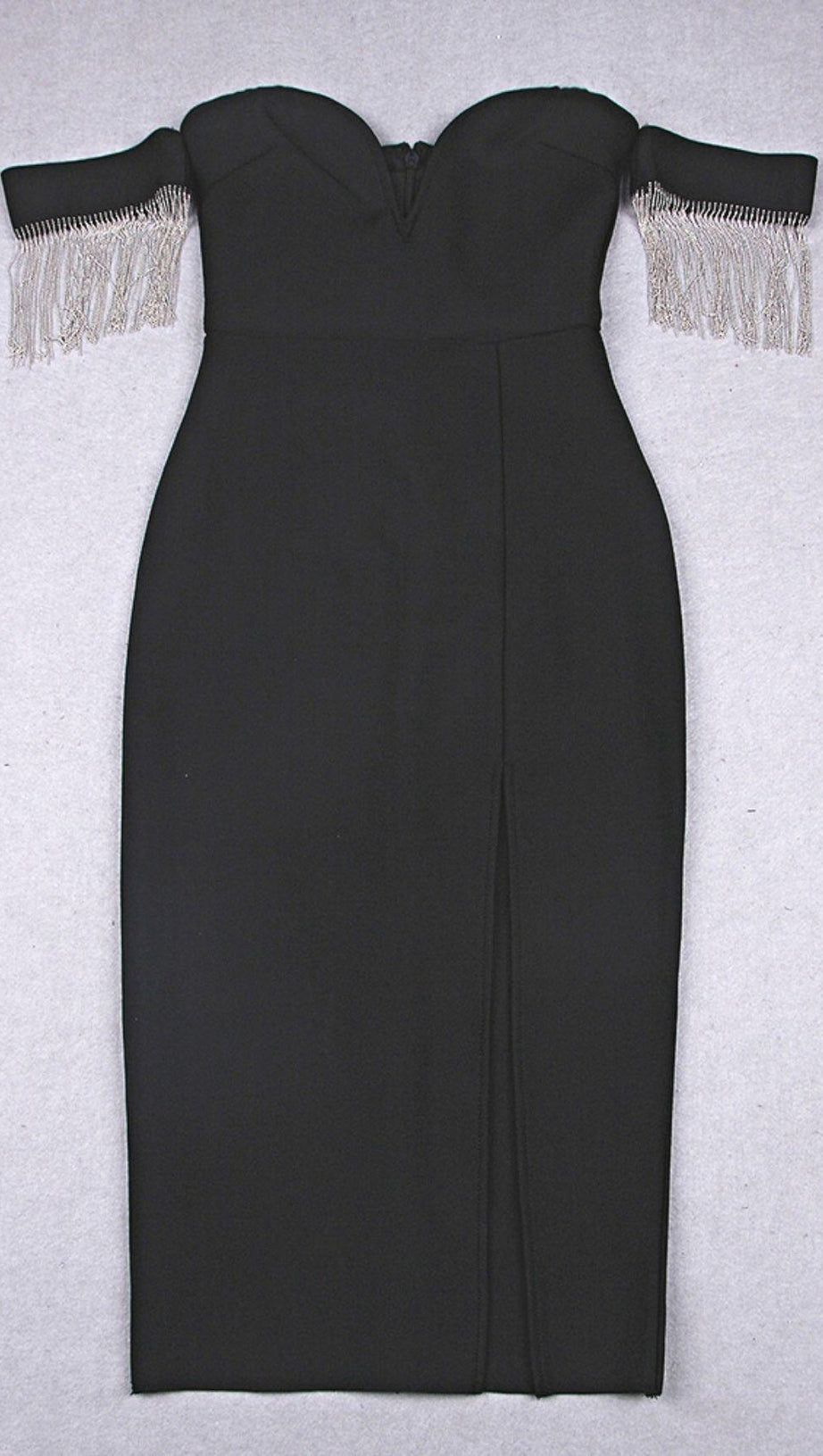 ABITO BENDAGGIO CON SPACCHI SENZA SPALLINE IN NERO