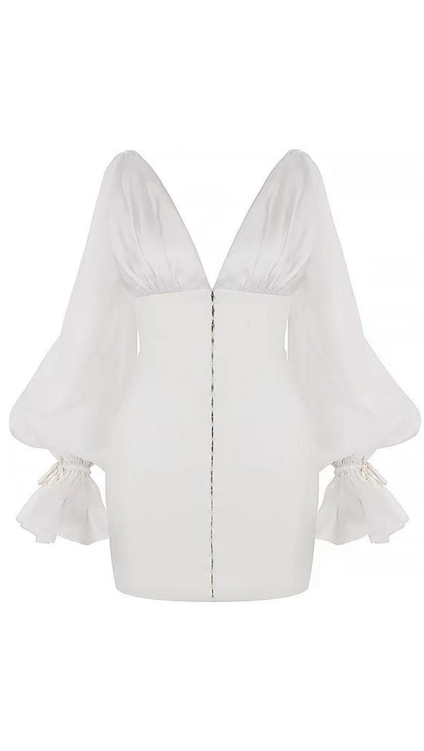 AIIZIE IVORY SATIN FLARED SLEEVE MINI DRESS - product image