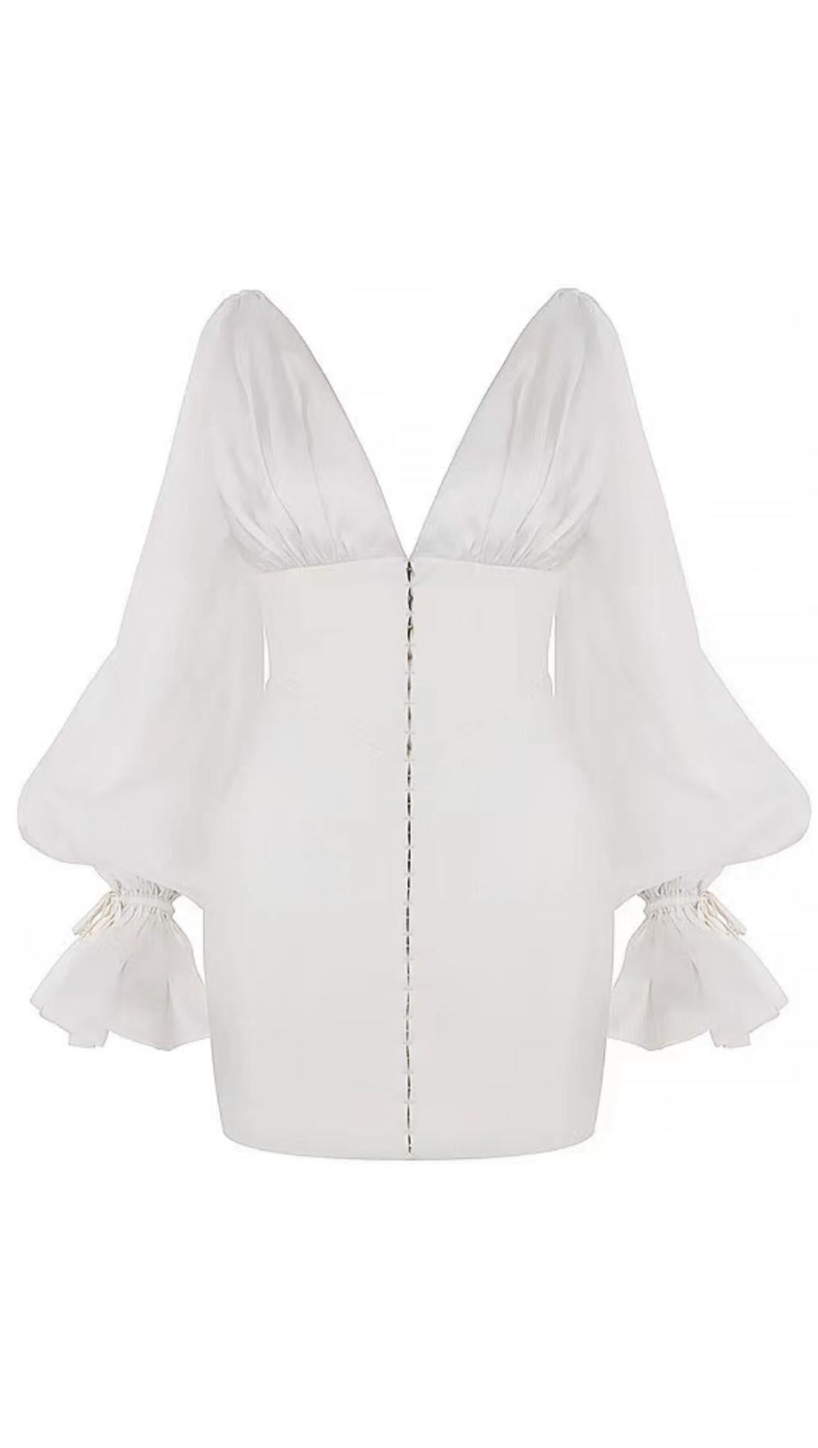 Elfenbeinfarbenes Satin-Minikleid mit ausgestellten Ärmeln