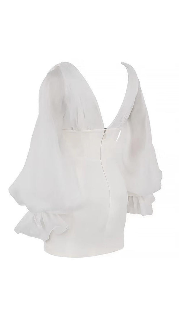 AIIZIE IVORY SATIN FLARED SLEEVE MINI DRESS - product image