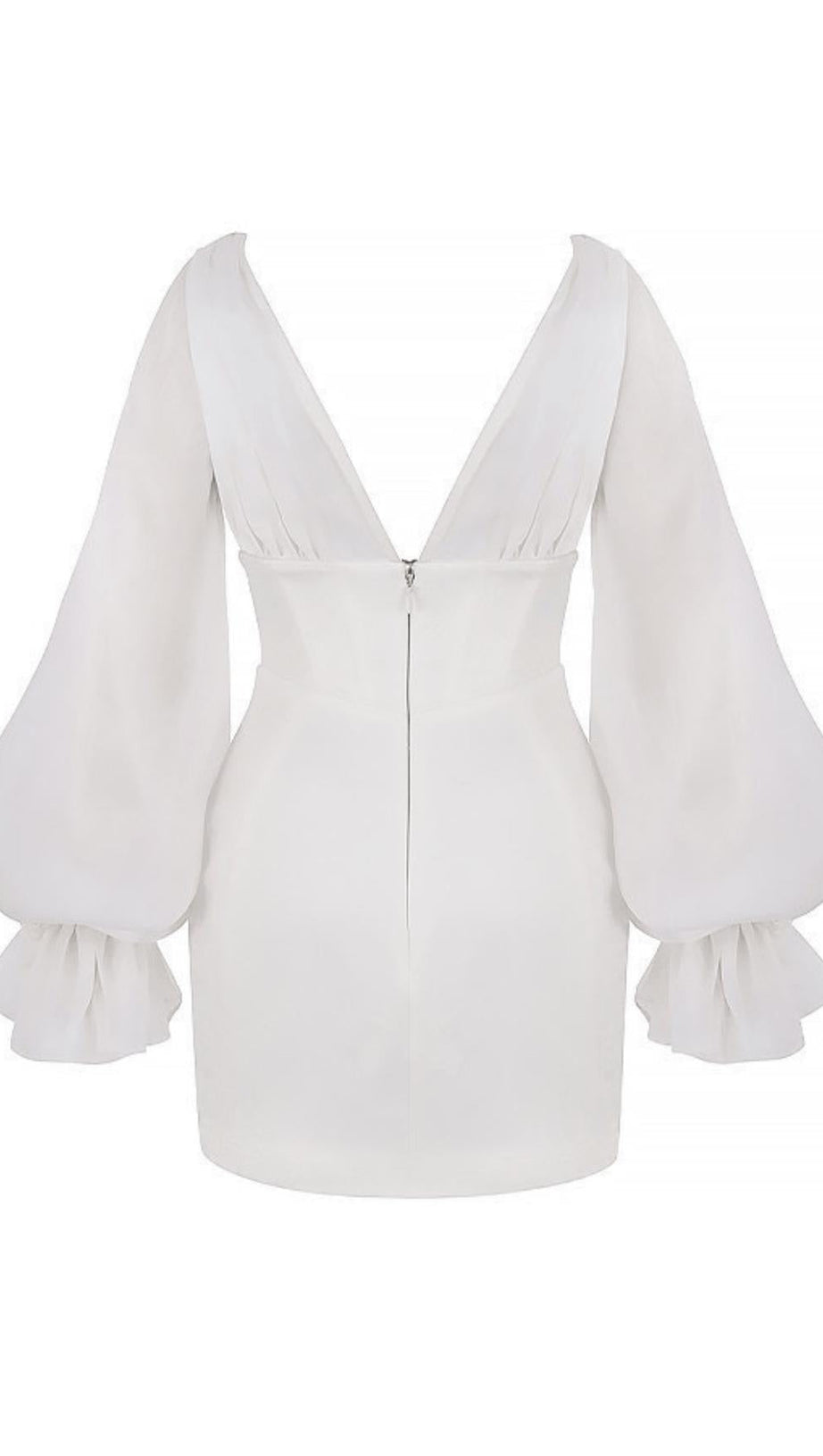 Elfenbeinfarbenes Satin-Minikleid mit ausgestellten Ärmeln