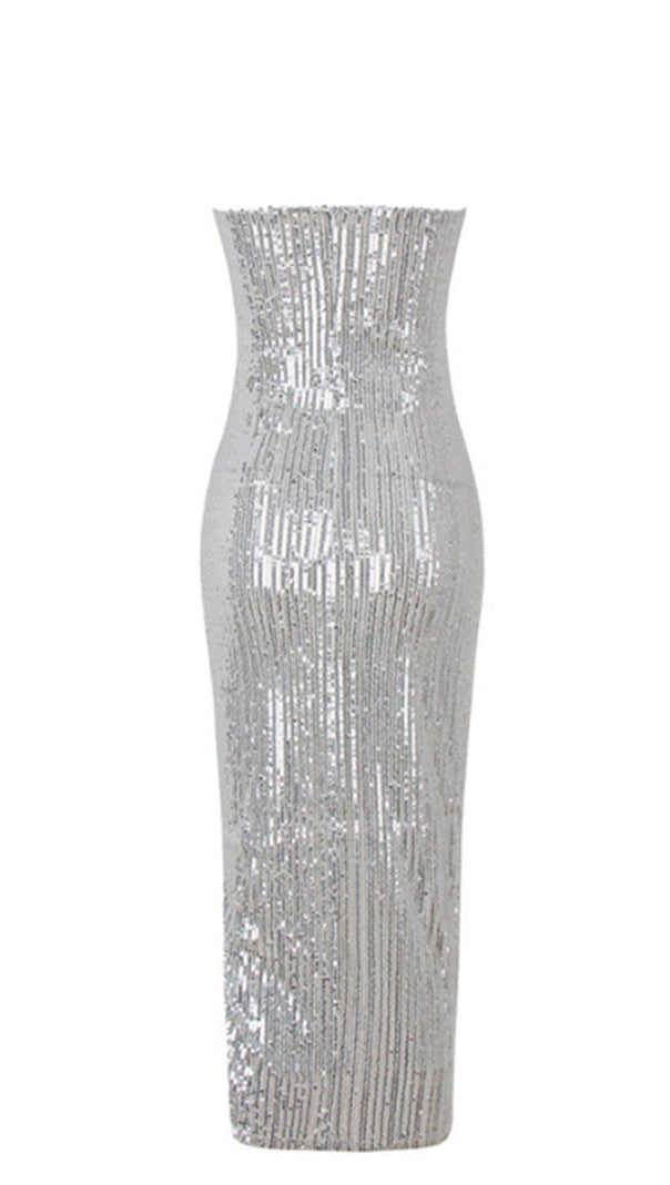 SEXY SILBERNES COCKTAILKLEID MIT GESCHLITZ