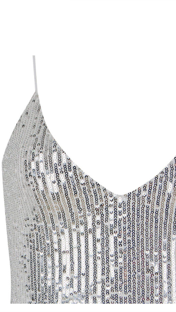 SEXY SILBERNES COCKTAILKLEID MIT GESCHLITZ