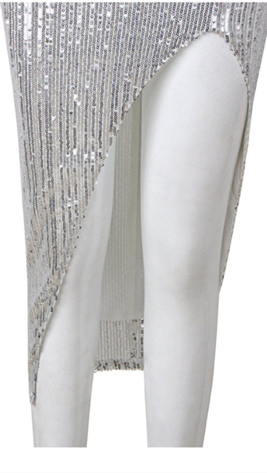 SEXY SILVER SLIT COCKTAIL DRESS