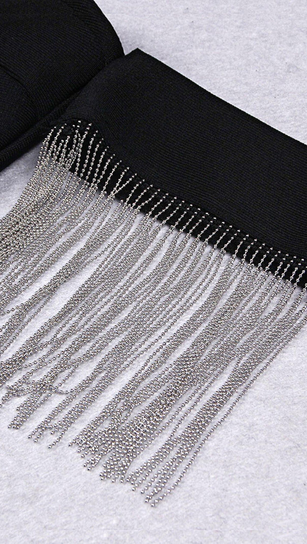ABITO BENDAGGIO CON SPACCHI SENZA SPALLINE IN NERO