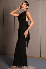 Giannoula Black Lace-up Slit Tuxedo Dress