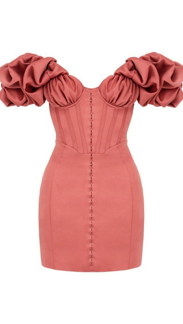 AIIZIE SATIN RUFFLE STRAPLESS MINI DRESS IN ROSE PINK - product image