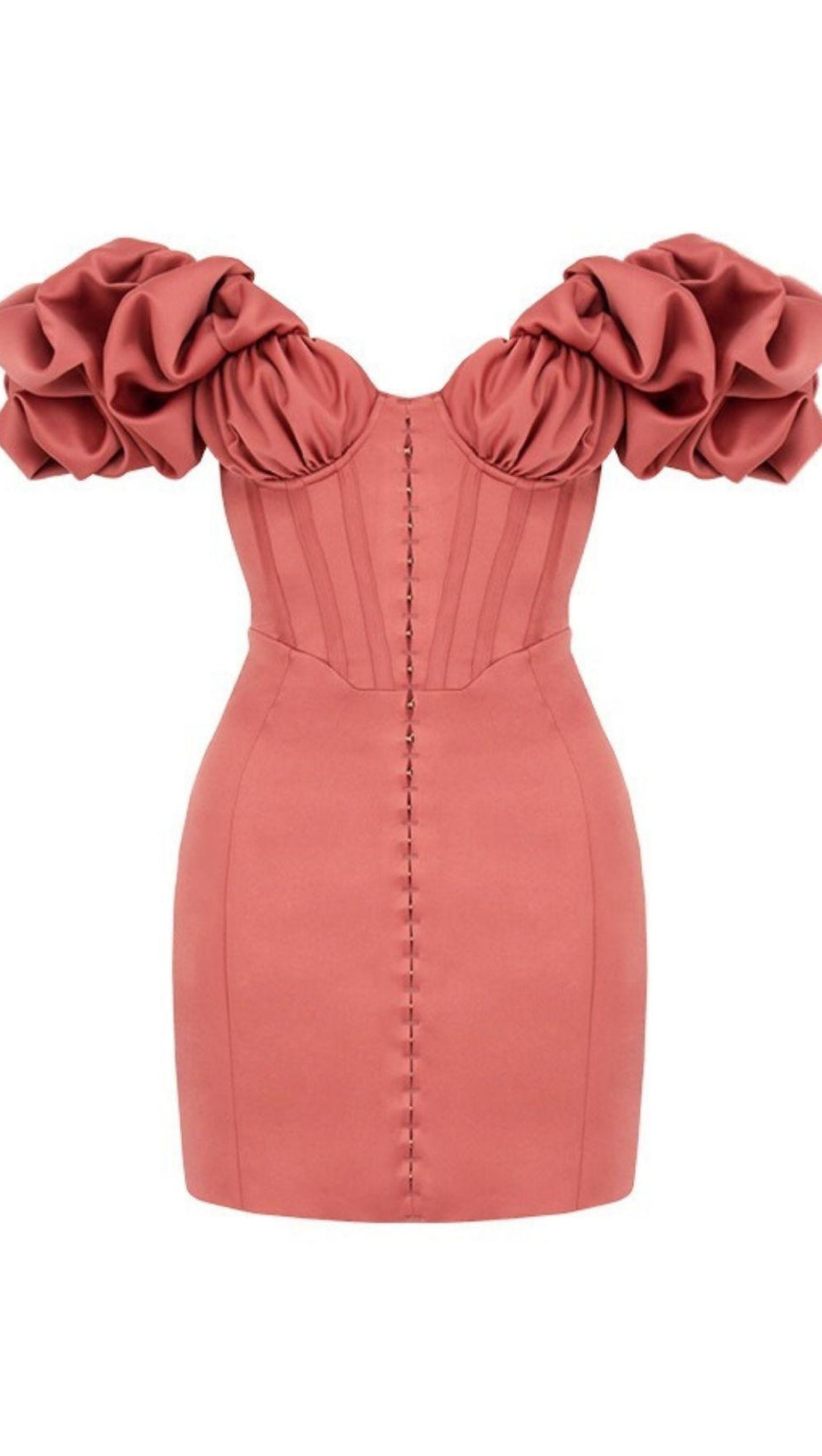 TRÄGERLOSES MINIKLEID MIT SATINRÜSCHEN IN ROSA