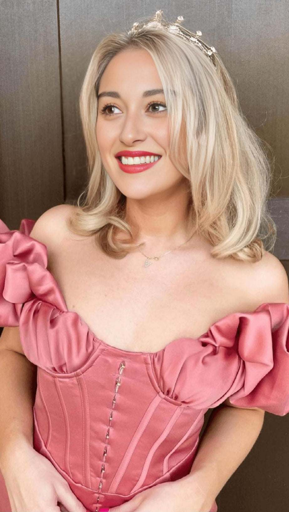 SATIN RUFFLE STRAPLESS MINI DRESS IN ROSE PINK