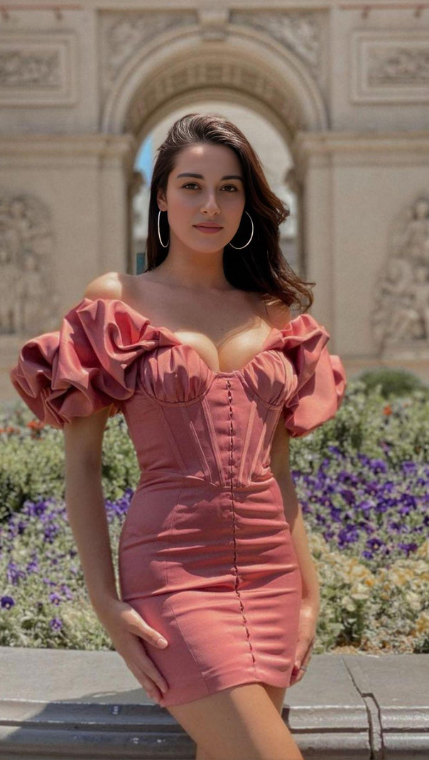 AIIZIE SATIN RUFFLE STRAPLESS MINI DRESS IN ROSE PINK - product image