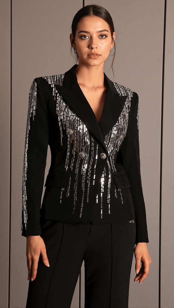 AIIZIE FAIDRA RHINESTONE DOUBLE BREASTED LAPEL BLAZER - product image