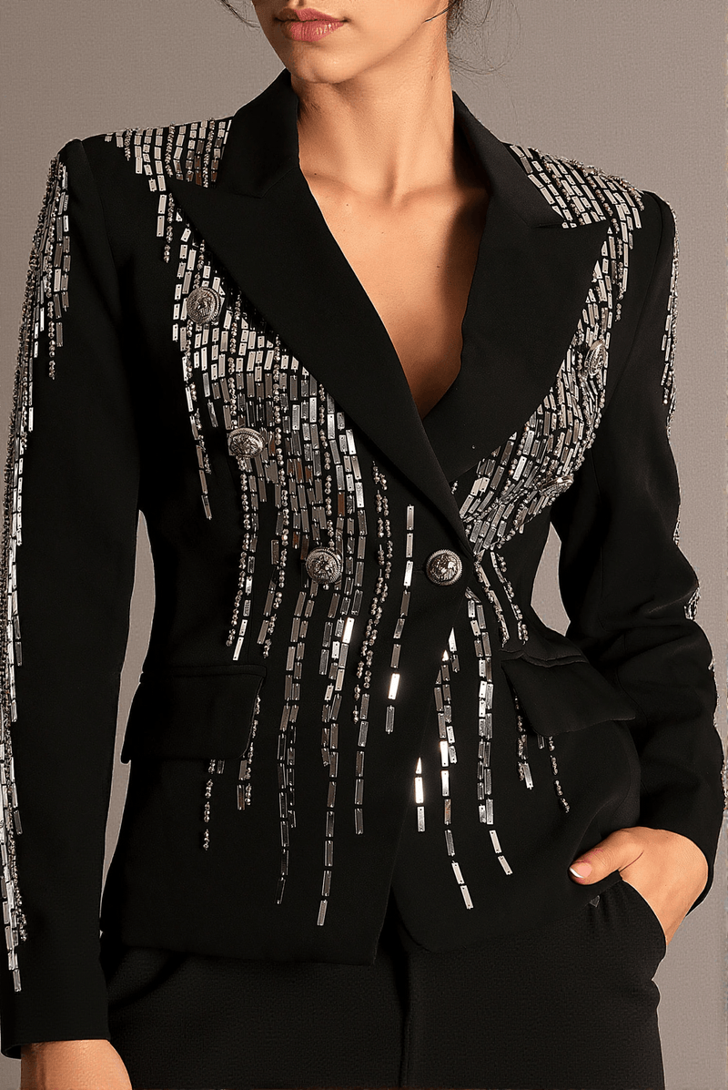 Faidra Rhinestone Double Breasted Lapel Blazer