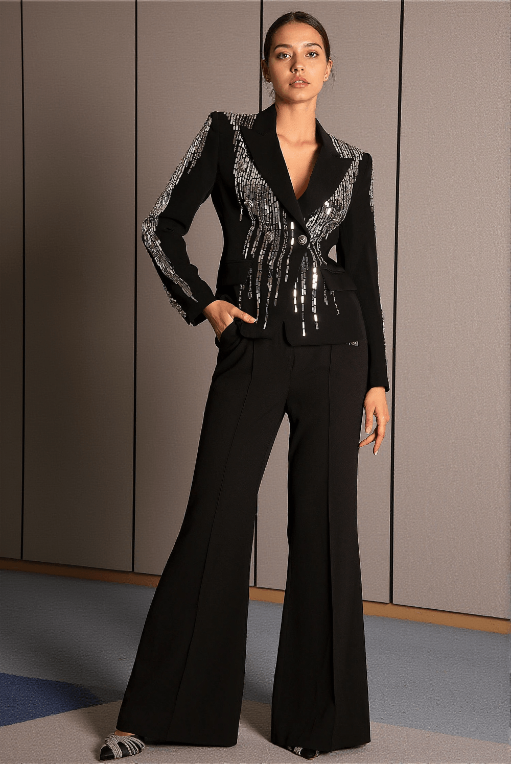 FAIDRA RHINESTONE DOUBLE BREASTED LAPEL BLAZER