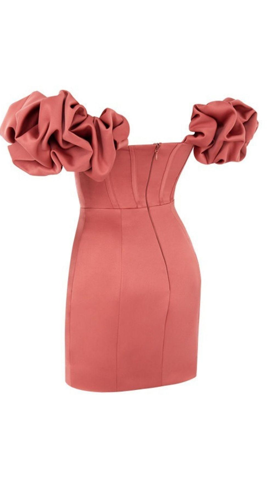 SATIN RUFFLE STRAPLESS MINI DRESS IN ROSE PINK