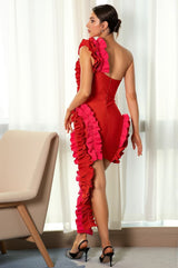 Banidi Red One-Shoulder 3D Pleated Dress