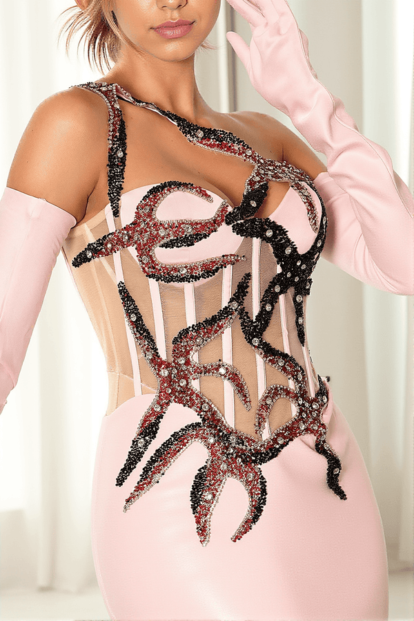 Babis Embroidered Corset Mermaid Evening Dress With Gloves