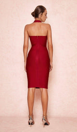 RED BANDAGE WRAP PLUNGE DRESS