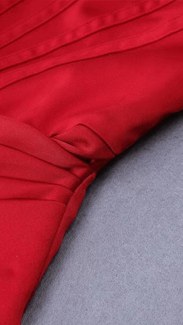 AIIZIE ASYMMETRIC DRAPE MIDI CORSET DRESS IN RED - product image