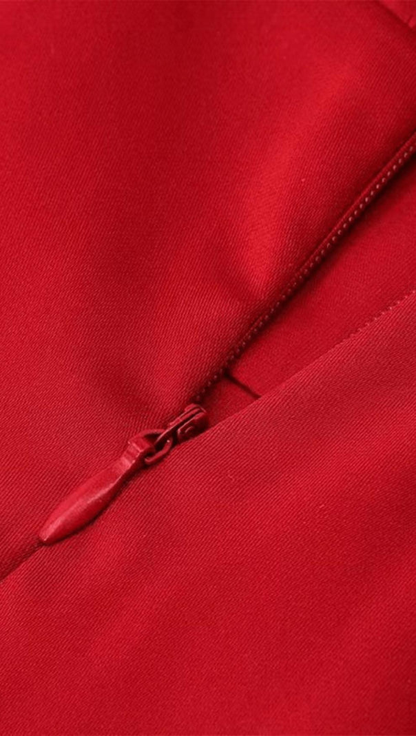 AIIZIE ASYMMETRIC DRAPE MIDI CORSET DRESS IN RED - product image