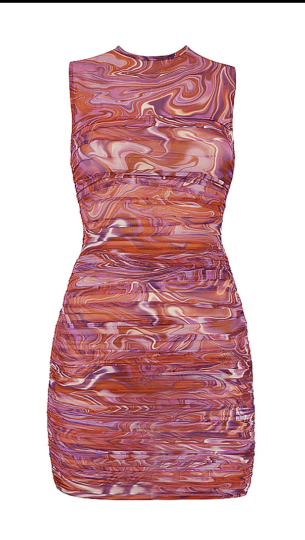AIIZIE PURPLE SWIRL STRAPLESS RUCHED MIDI DRESS - product image