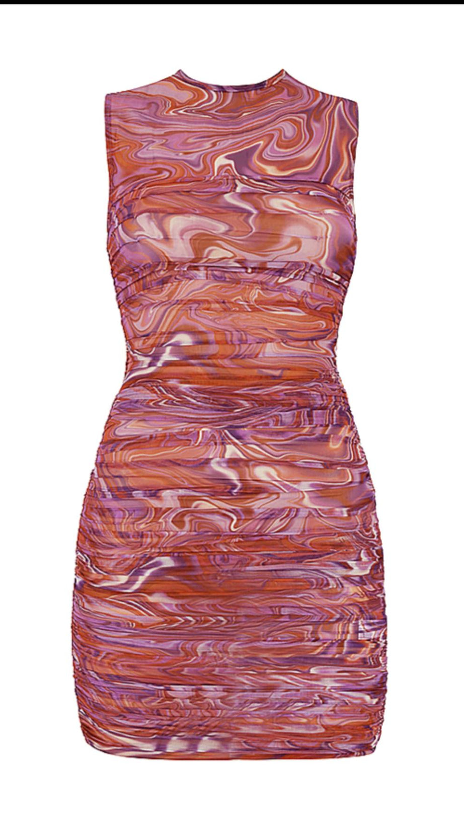 LILA TRÄGERLOSES MIDIKLEID MIT RÜSCHEN UND WIRBELN