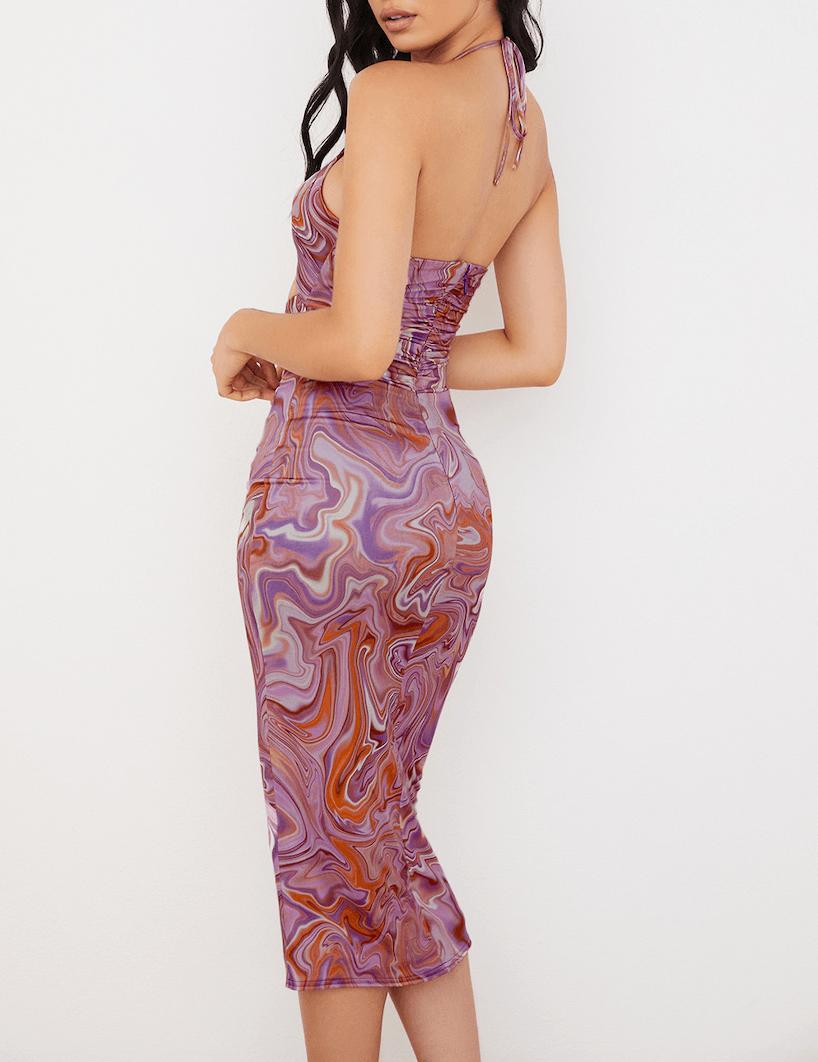 AIIZIE PURPLE SWIRL CUTOUT MIDI DRESS - product image