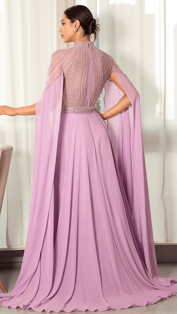 AIIZIE STATHIADE BEADED CAPE SEE-THROUGH EVENING GOWN DRESS - product image