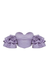 PURPLE STEAPLESS RUFFLED TOP