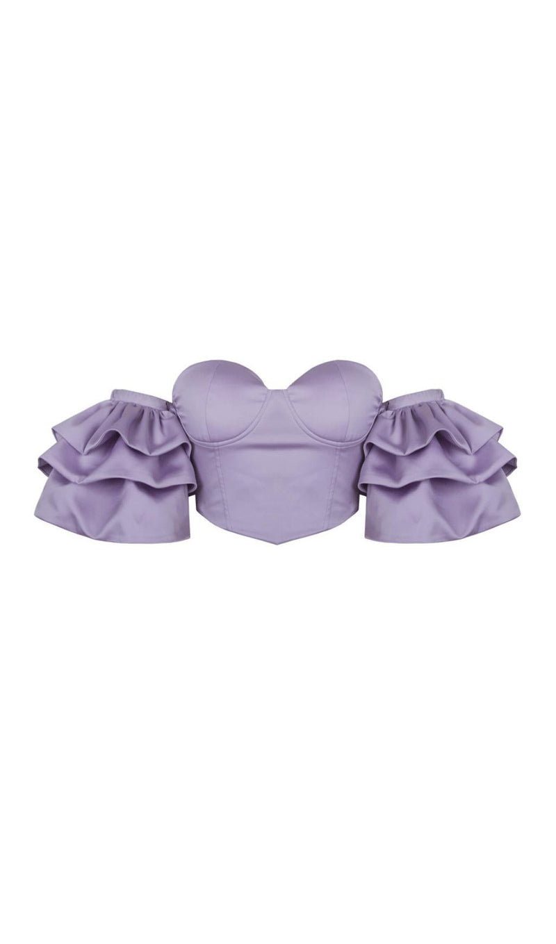 PURPLE STEAPLESS RUFFLED TOP