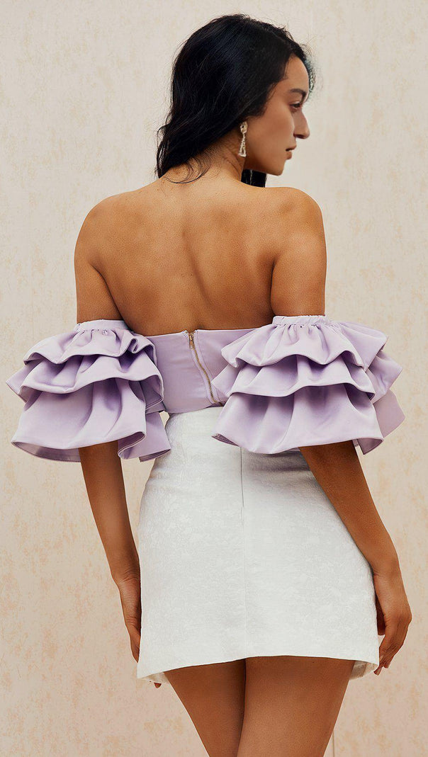 AIIZIE PURPLE STEAPLESS RUFFLED TOP - product image