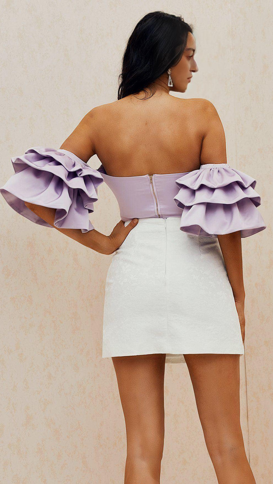 TOP VIOLA SENZA CUCITURE CON VOLANT