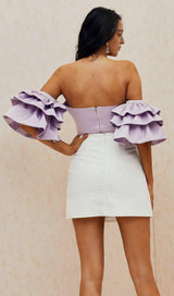 PURPLE STEAPLESS RUFFLED TOP