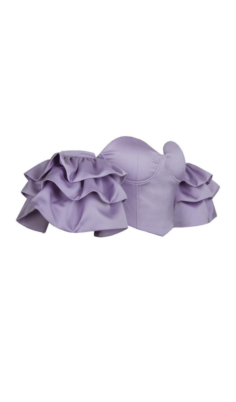 PURPLE STEAPLESS RUFFLED TOP