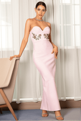 Kanelouli Pink Embroidered Bandage Evening Dress