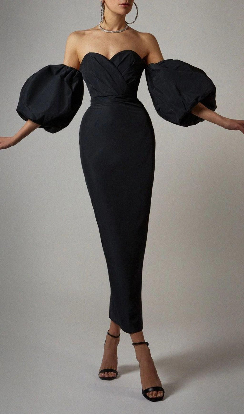 PUFF SLEEVE DRESS IN BLACK