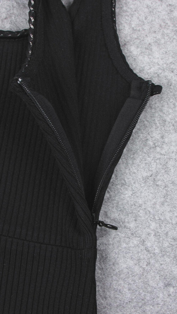 ABITO MIDI ASIMMETRICO CON BENDAGGI IN NERO