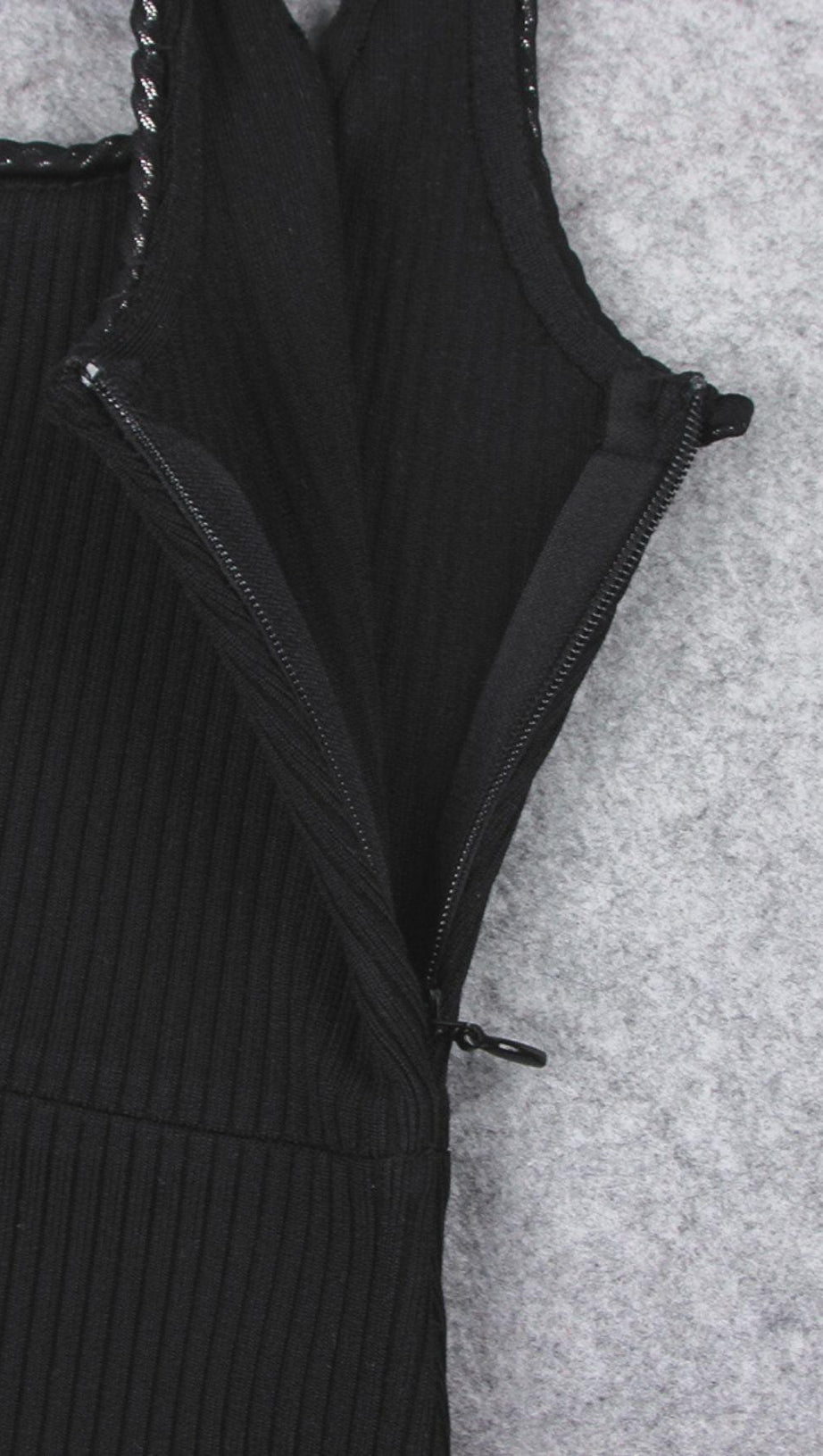 ASYMMETRIC BANDAGE MIDI DRESS IN BLACK