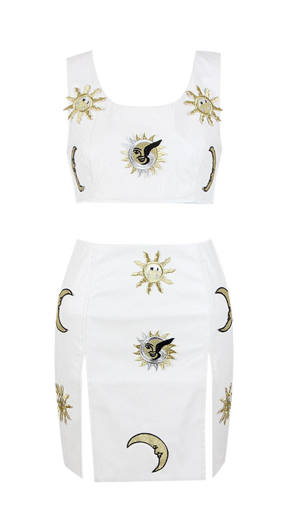 CRYSTAL LEATHER TWO PIECE SET IN WHITE