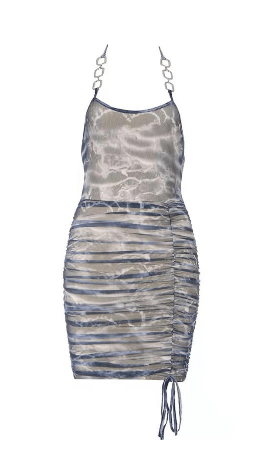 PRINTED METAL BUCKLE STRAP DRESS.