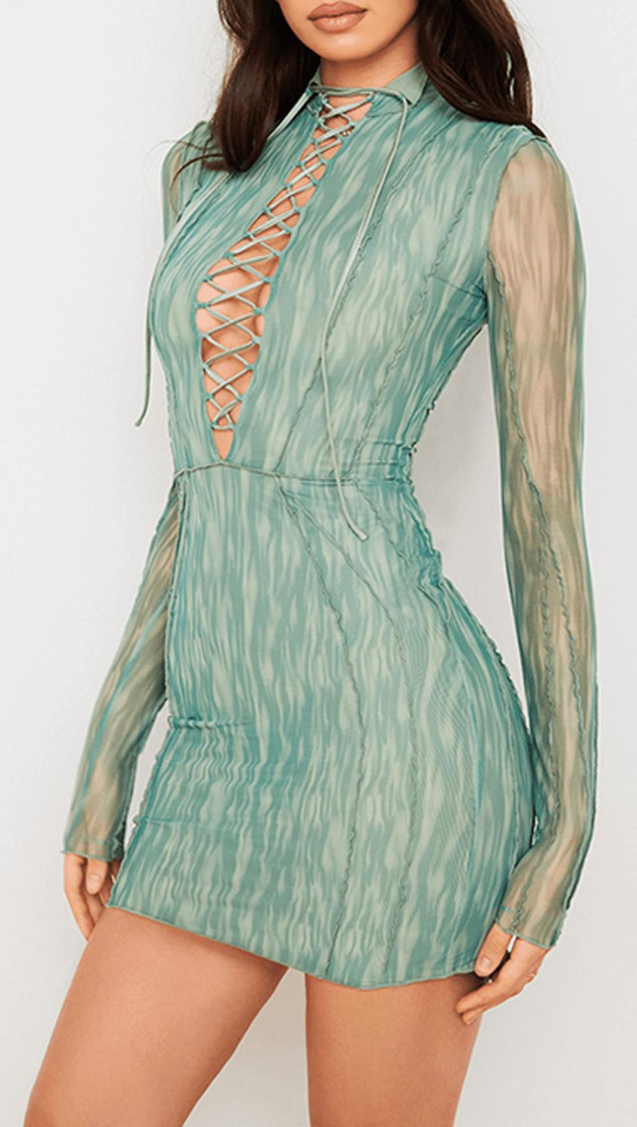 MINI ABITO CON LACCI IN RETE STAMPATA