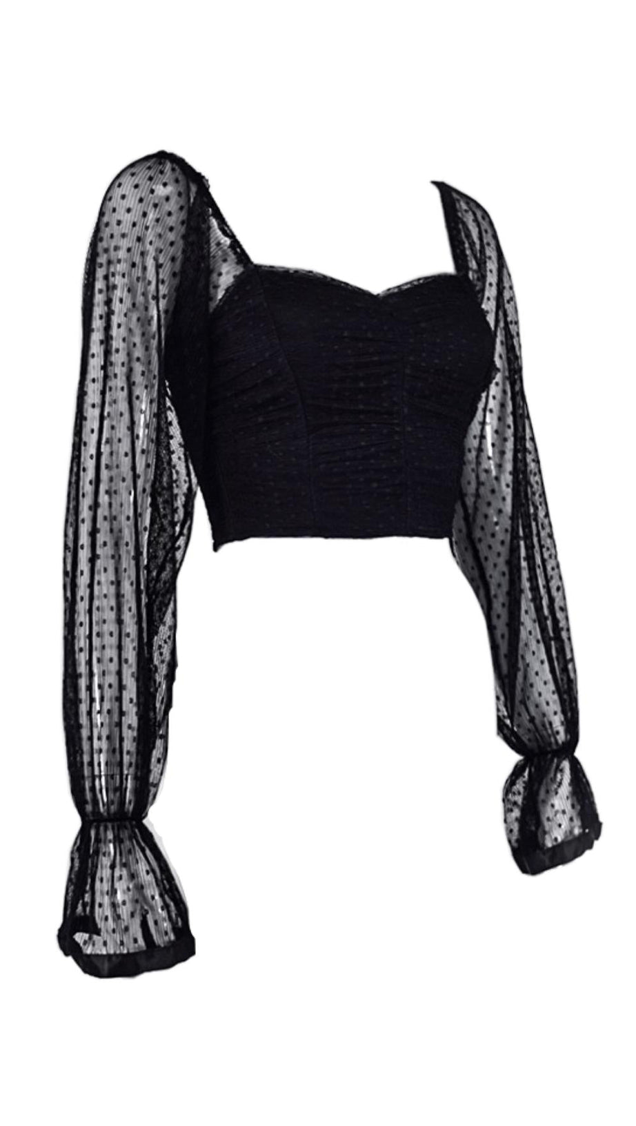 TOP CORTO CON SENO AVVOLGENTE A POIS ROSA