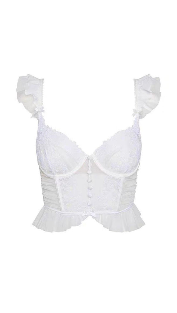 AIIZIE POLKA DOT MESH LACE FISHBONE TOP - product image
