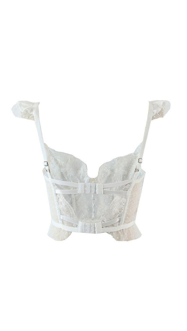 AIIZIE POLKA DOT MESH LACE FISHBONE TOP - product image