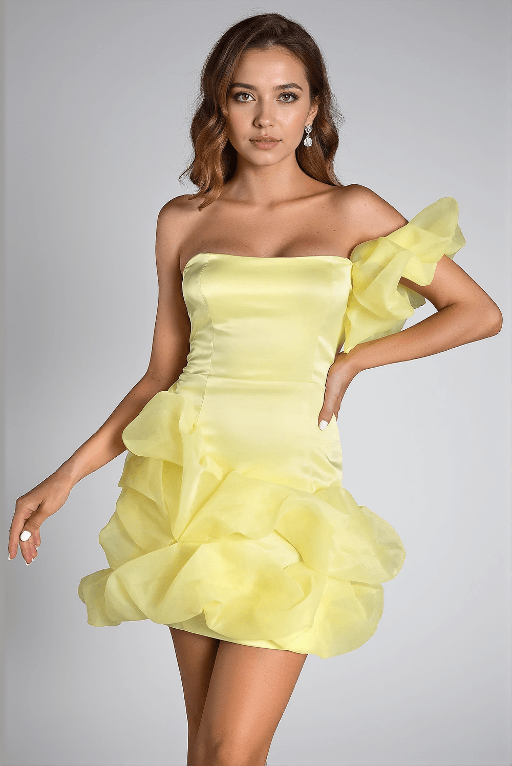 METRAKIS RUFFLE EMBELLISHED MINI DRESS