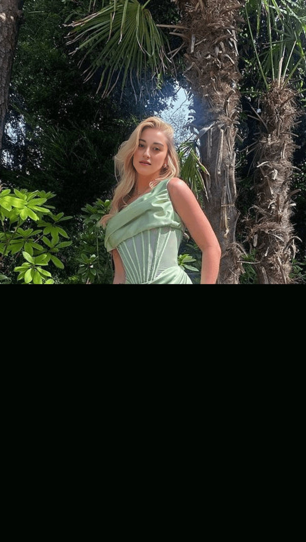AIIZIE PISTACHIO ASYMMETRIC DRAPE MIDI CORSET DRESS - product image
