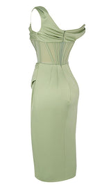 PISTACHIO ASYMMETRIC DRAPE MIDI CORSET DRESS