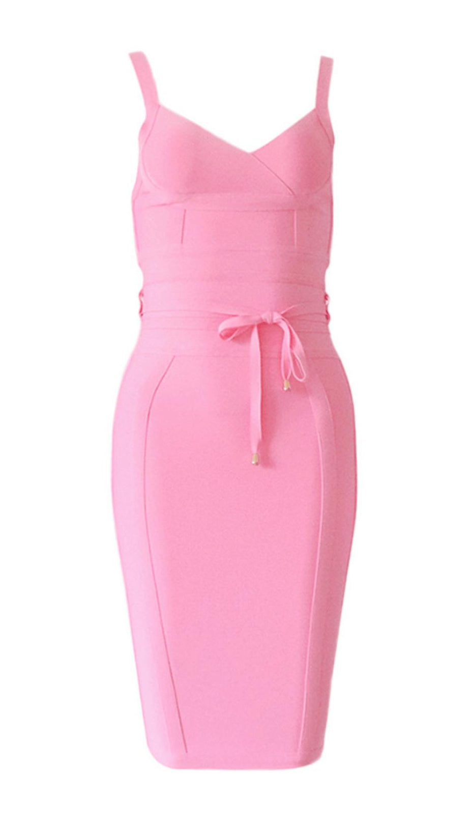 PINK TIE WAIST BANDAGE DRESS