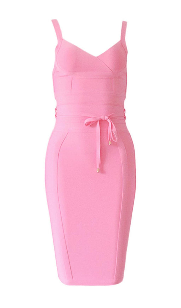 PINK TIE WAIST BANDAGE DRESS