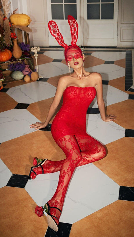 TRÄGERLOSES SPITZEN-MINIKLEID IN ROT