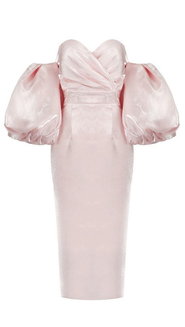 AIIZIE SATIN STRAPLESS MIDI DRESS IN PINK - product image